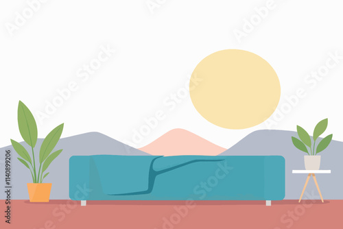  Cozy Living Room with Modern Sofa and Nature Backdrop