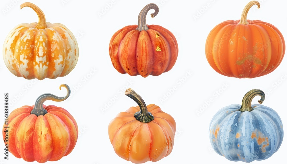 Four Different Halloween Pumpkins Isolated on White Background, High Quality Photo for Decorative and Seasonal Designs Four Different Halloween Pumpkins Isolated on White Background, High Quality Photo for Decorative and Seasonal Designs