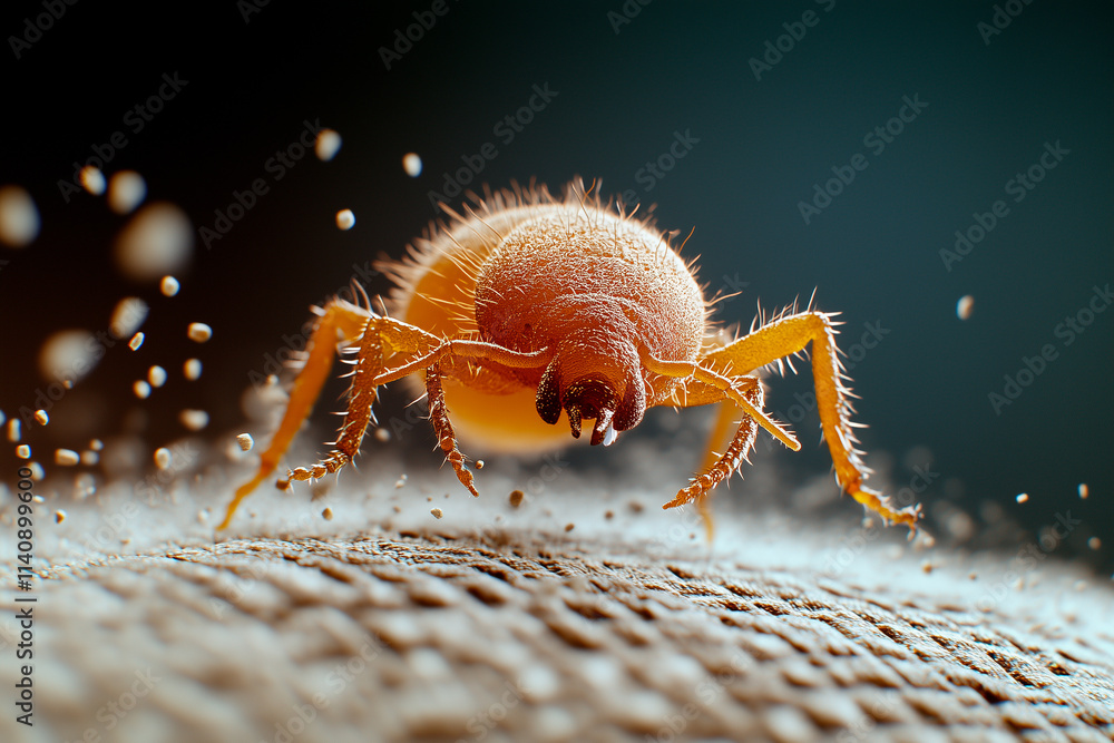 Reddish-Orange Arthropod on Textured Surface Reddish-Orange Arthropod on Textured Surface