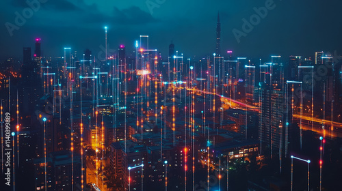 Wallpaper Mural Smart digital city with connection cyber security network reciprocity over the cityscape . future smart wireless digital city and social media networking systems that connects people within the city Torontodigital.ca