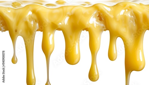 Melted Cheese Dripping from the Top, Isolated on White Background, Copy Space