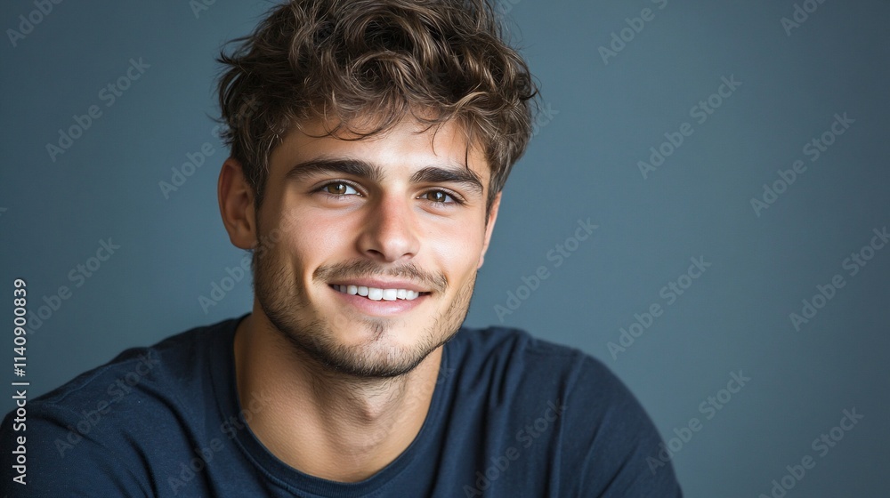 Fototapeta premium Portrait of a smiling young man with curly hair.