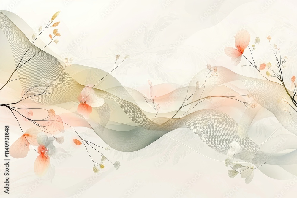 Serene Pastel Abstract Spring Background with Gentle Waves and Floral Accents Serene Pastel Abstract Spring Background with Gentle Waves and Floral Accents