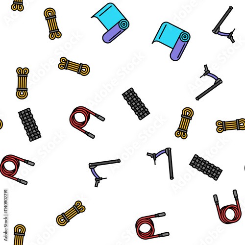 fitness tool dumbbell kettlebell vector seamless pattern thin line illustration