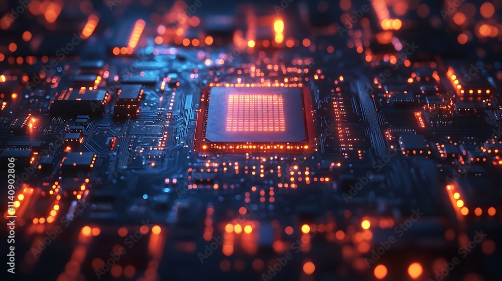 Close-up of a glowing computer processor. Close-up of a glowing computer processor.