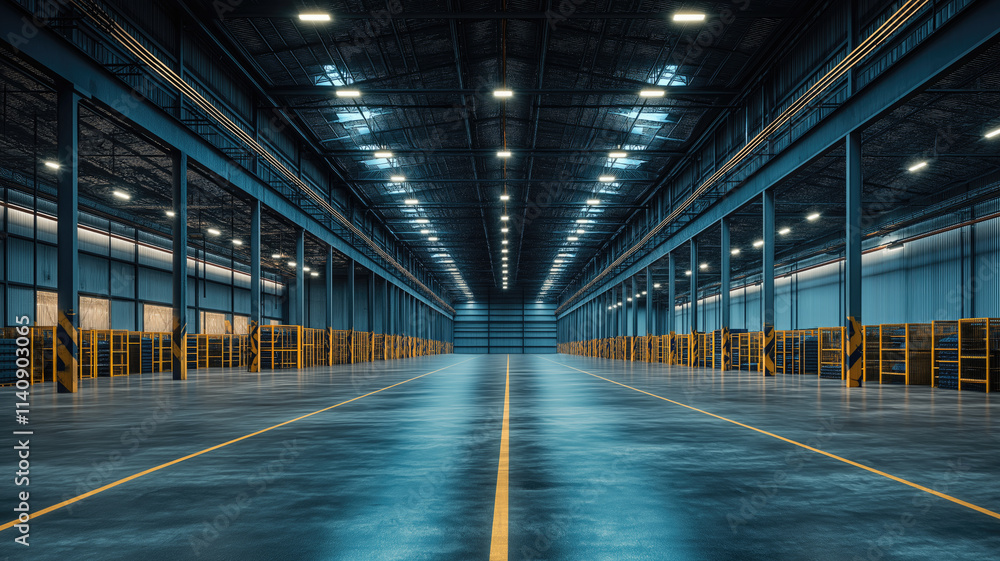 Three dimensional render of dark empty warehouse. AI generated Three dimensional render of dark empty warehouse. AI generated