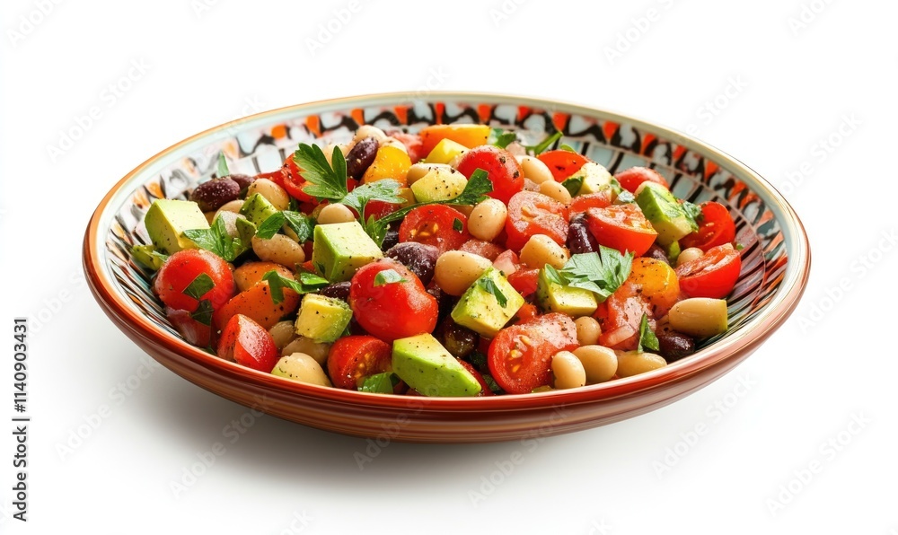 A bowl of food with beans, tomatoes, and avocado A bowl of food with beans, tomatoes, and avocado