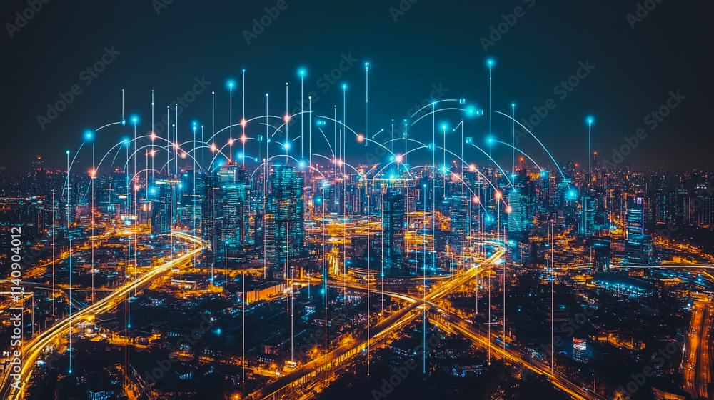 Smart digital city with connection cyber security network reciprocity over the cityscape . future smart wireless digital city and social media networking systems that connects people within the city Smart digital city with connection cyber security network reciprocity over the cityscape . future smart wireless digital city and social media networking systems that connects people within the city