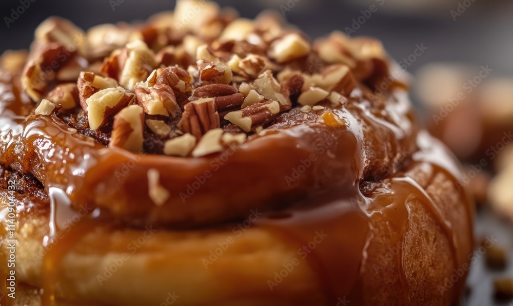 A cinnamon roll with nuts on top A cinnamon roll with nuts on top