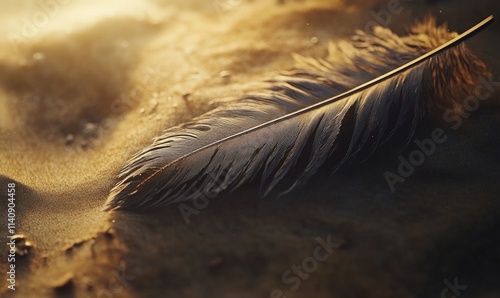 A feather is laying on the sand photo