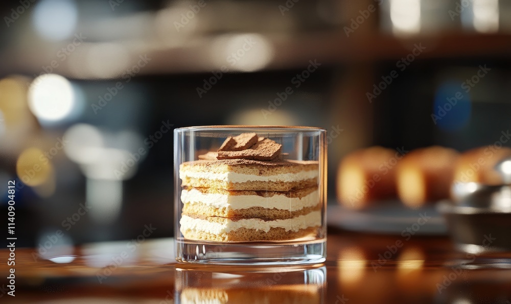 A glass of dessert with a chocolate topping A glass of dessert with a chocolate topping