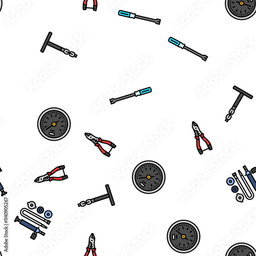 car repair tools wrench vector seamless pattern thin line illustration