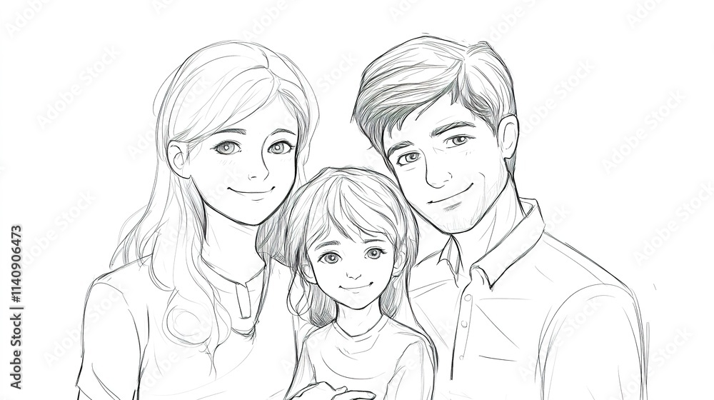Simple line drawing of a family portrait in a modern style Simple line drawing of a family portrait in a modern style