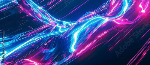 Bold neon lines and abstract shapes forming a dynamic pattern in electric blue and neon pink hues.