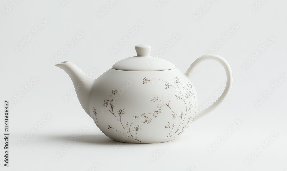 A white tea pot with a floral design A white tea pot with a floral design