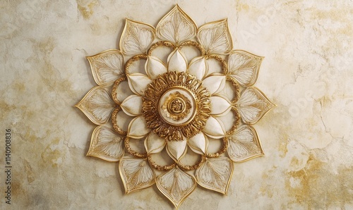 A gold and white flower shaped decoration