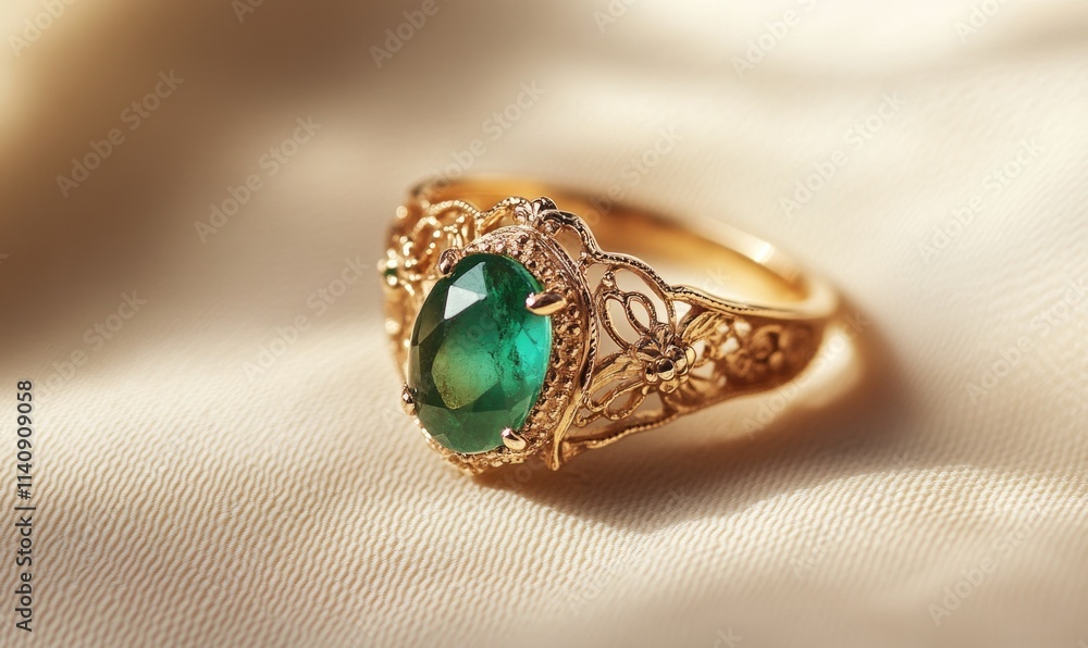 A green gemstone ring with gold accents A green gemstone ring with gold accents
