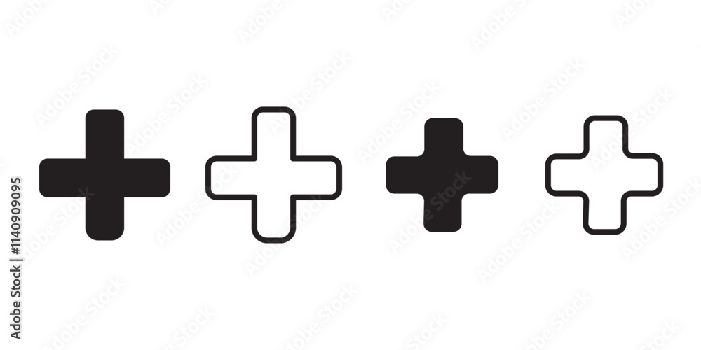 Obraz premium Plus Icons set. Add plus icon. Medical Plus icon. Cross sign isolated, Zoom icons. Set of plus icons. Vector illustration.