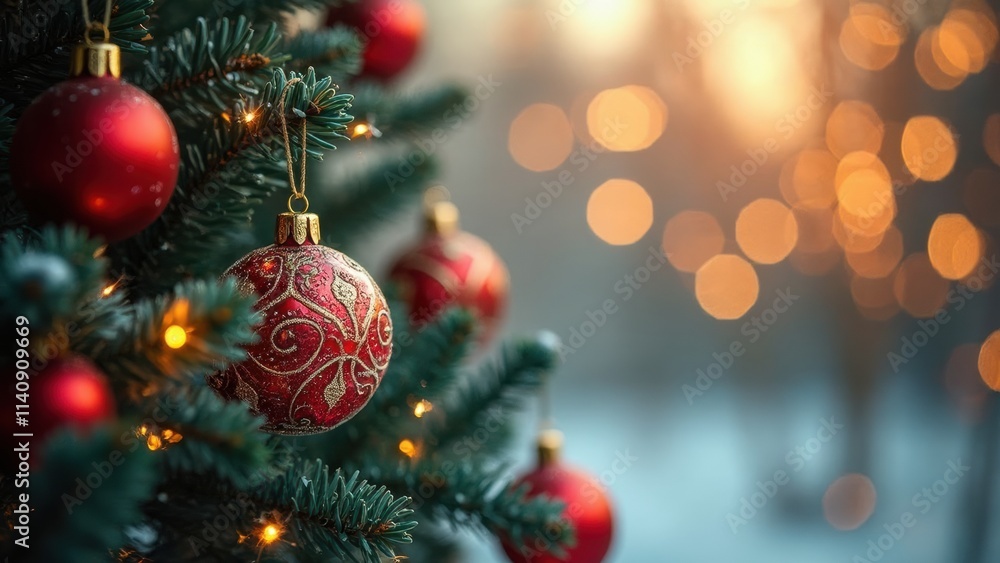 Festive Decorations With Red Ornaments Reflecting the Joy of Christmas and New Year Celebrations Festive Decorations With Red Ornaments Reflecting the Joy of Christmas and New Year Celebrations