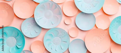 Delicate paper circles in pastel hues of peach and sky blue, arranged in a geometric grid that creates a calming and orderly backdrop.