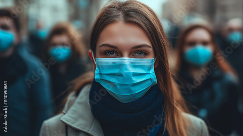 People wearing masks during a pandemic to protect against virus transmission while walking