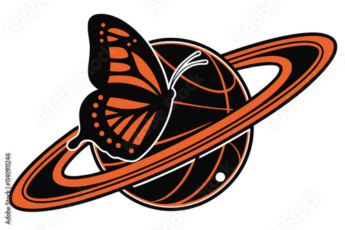 Logo planeta negro y naranja Black Color and white Background