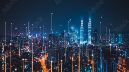 Wallpaper Mural Smart digital city with connection cyber security network reciprocity over the cityscape . future smart wireless digital city and social media networking systems that connects people within the city Torontodigital.ca