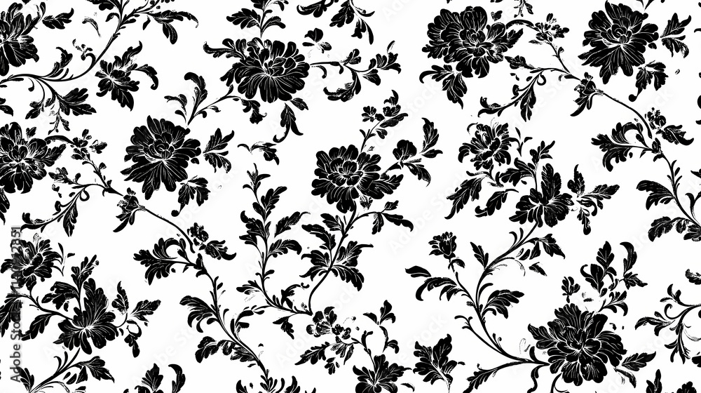 Fototapeta premium French toile floral line art pattern on a white, abstract floral background. generative ai content. floral pattern. illustration. Floral. Illustration