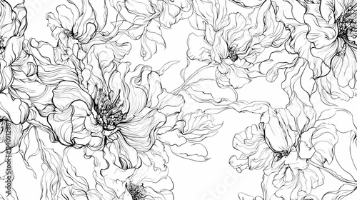 French toile floral line art pattern on a white, abstract floral background. generative ai content. Floral. Illustration