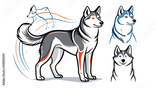 Husky, dog, husky figure, various poses