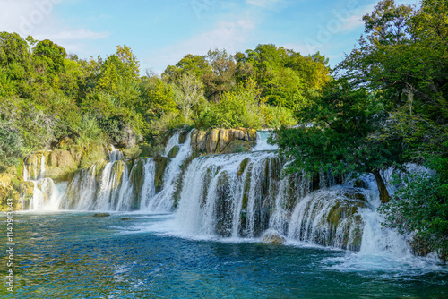 Beautiful Krka river waterfall landscape, Krka National Park in Dalmatia region, Croatia photo