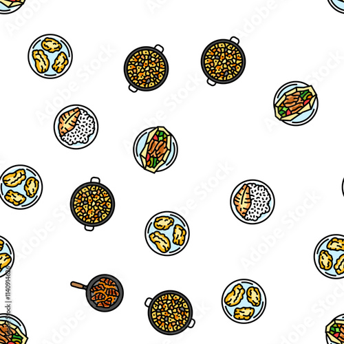 fish dishes vector seamless pattern thin line illustration