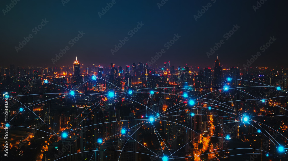 Smart digital city with connection cyber security network reciprocity over the cityscape . future smart wireless digital city and social media networking systems that connects people within the city Smart digital city with connection cyber security network reciprocity over the cityscape . future smart wireless digital city and social media networking systems that connects people within the city