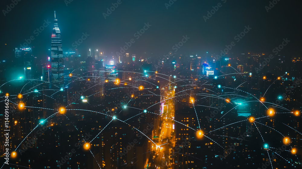 Smart digital city with connection cyber security network reciprocity over the cityscape . future smart wireless digital city and social media networking systems that connects people within the city Smart digital city with connection cyber security network reciprocity over the cityscape . future smart wireless digital city and social media networking systems that connects people within the city