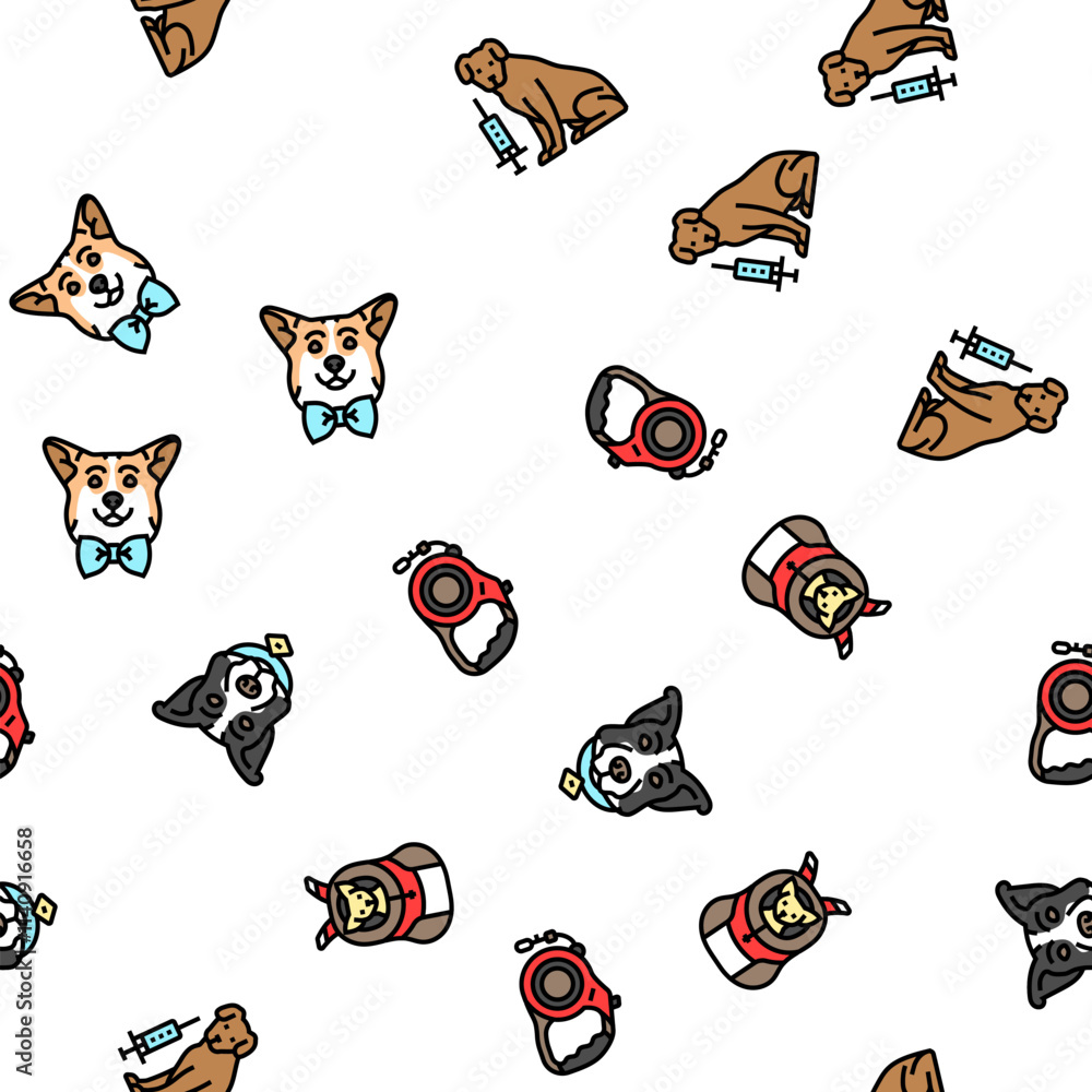 Obraz premium dog breeding genetics pedigree vector seamless pattern thin line illustration