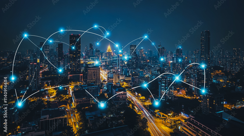 Smart digital city with connection cyber security network reciprocity over the cityscape . future smart wireless digital city and social media networking systems that connects people within the city Smart digital city with connection cyber security network reciprocity over the cityscape . future smart wireless digital city and social media networking systems that connects people within the city