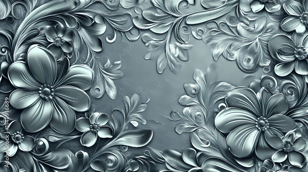 Elegant floral vector background, featuring intricate silver toned vintage designs, creating a sophisticated and timeless decorative texture for various applications. Floral. Illustration Elegant floral vector background, featuring intricate silver toned vintage designs, creating a sophisticated and timeless decorative texture for various applications. Floral. Illustration
