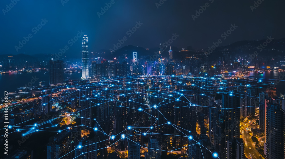 Smart digital city with connection cyber security network reciprocity over the cityscape . future smart wireless digital city and social media networking systems that connects people within the city Smart digital city with connection cyber security network reciprocity over the cityscape . future smart wireless digital city and social media networking systems that connects people within the city