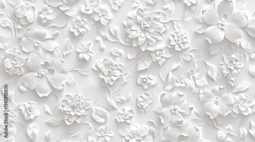 A white paper background adorned with delicately embossed flowers, a textured floral pattern that combines elegance with simplicity. seamless pattern. seamless wallpaper. Floral. Illustration