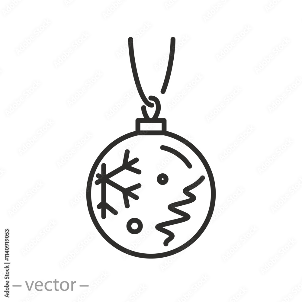 Fototapeta premium christmas ball icon, toy for the new year, holiday winter attribute, tree toy, thin line symbol on white background - vector illustration