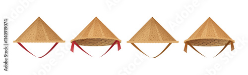 Hat bamboo. Hat farmer asian straw cap Traditional vietnamese. Flat Vector