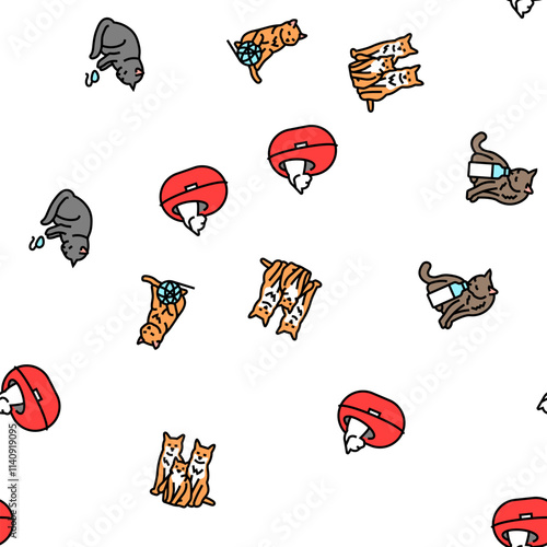 cat breeding genetics cattery vector seamless pattern thin line illustration