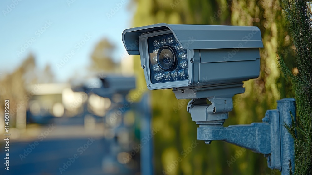 Case study of a CCTV camera mounted for surveillance in a residential area during daylight hours Case study of a CCTV camera mounted for surveillance in a residential area during daylight hours