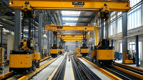 Automated Guided Vehicles Transporting Components in a Modern Factory Setting