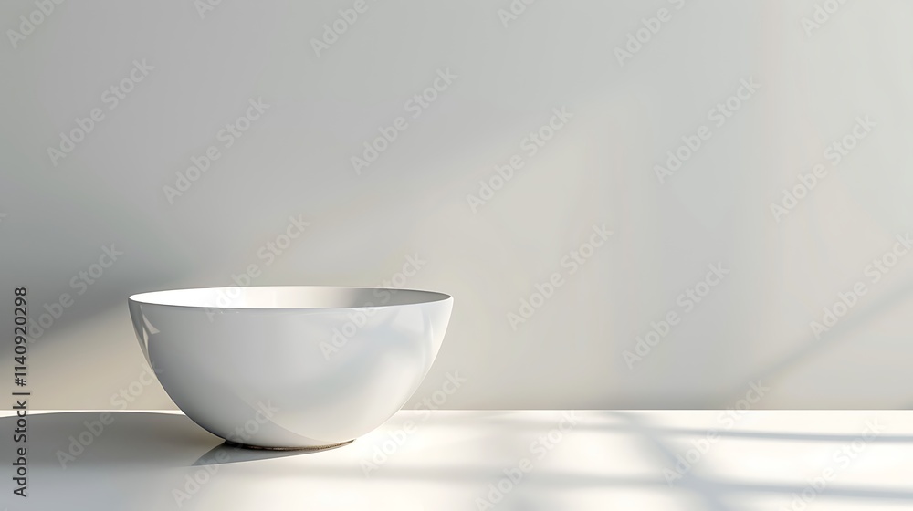 A clean white ceramic bowl with a glossy finish on a white background A clean white ceramic bowl with a glossy finish on a white background