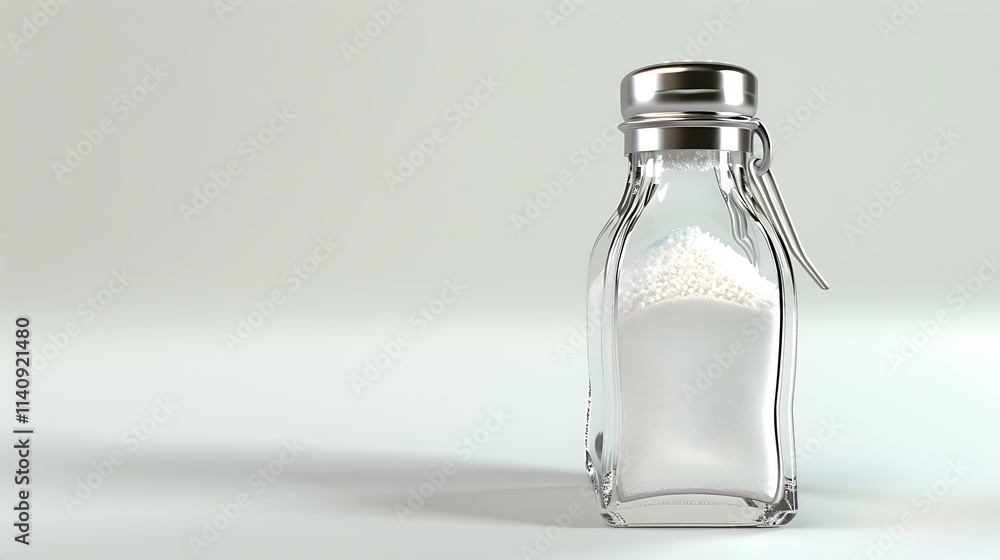 A clear salt shaker with metallic cap isolated on a white background A clear salt shaker with metallic cap isolated on a white background