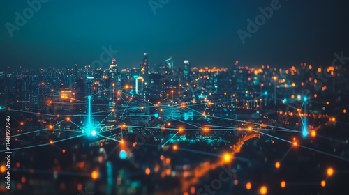 Wallpaper Mural Smart digital city with connection cyber security network reciprocity over the cityscape . future smart wireless digital city and social media networking systems that connects people within the city Torontodigital.ca