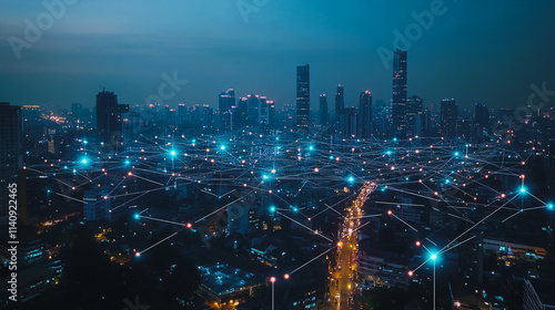 Wallpaper Mural Smart digital city with connection cyber security network reciprocity over the cityscape . future smart wireless digital city and social media networking systems that connects people within the city Torontodigital.ca