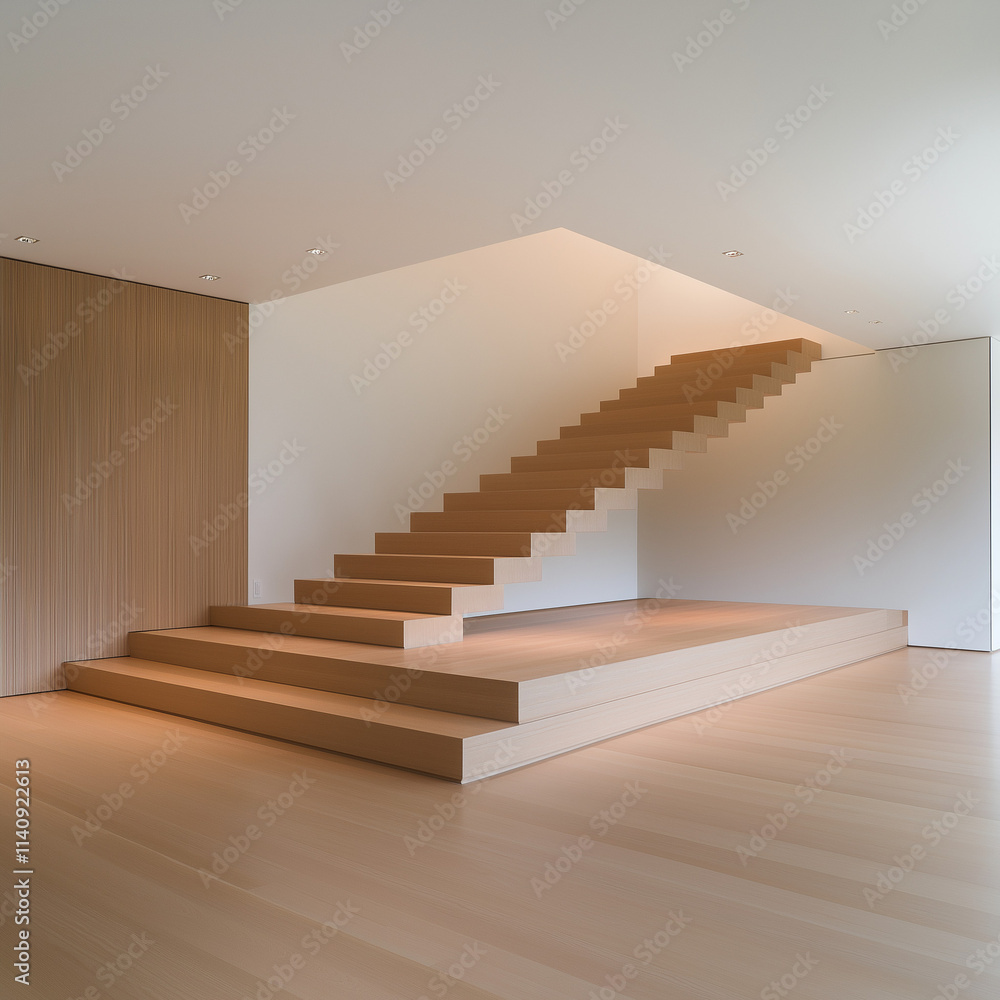 Fototapeta premium Minimalist Cube Storage Design Under a Stylish Floating Staircase