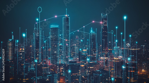 Wallpaper Mural Smart digital city with connection cyber security network reciprocity over the cityscape . future smart wireless digital city and social media networking systems that connects people within the city Torontodigital.ca